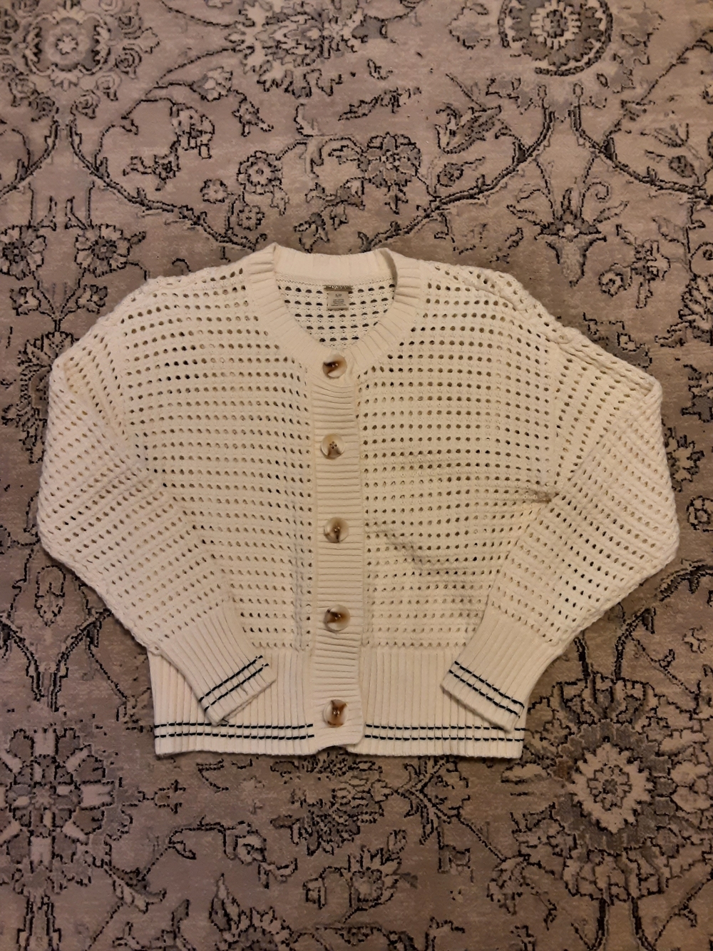 Magaschoni Cream Open-Knit Button Cardigan Sweater